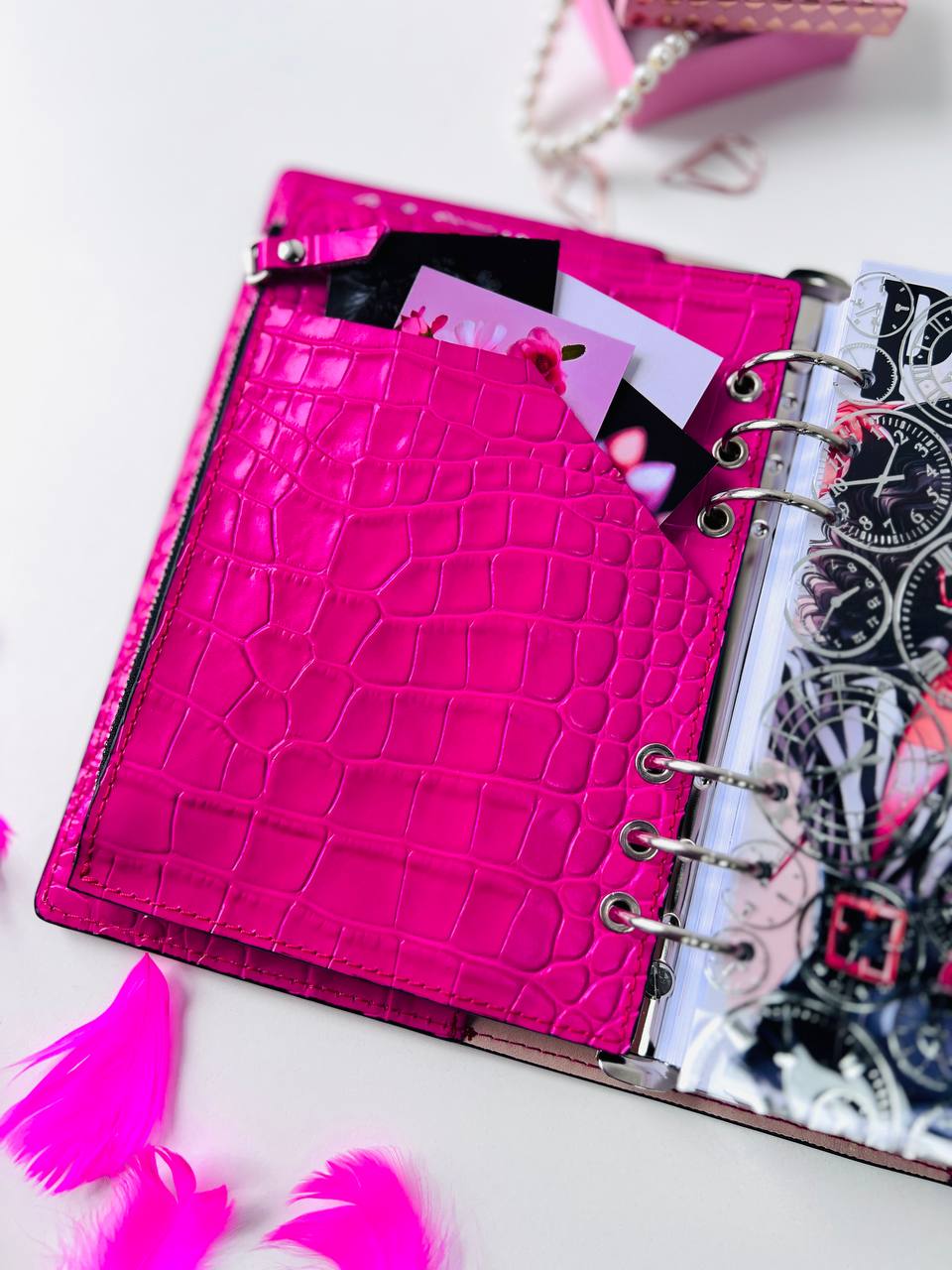 Hot pink Natural Italian Leather Planner A5, gift for her, perfect planner, Ring Planner Agenda A5 Six Ring Planner and Ring Personal Planner.