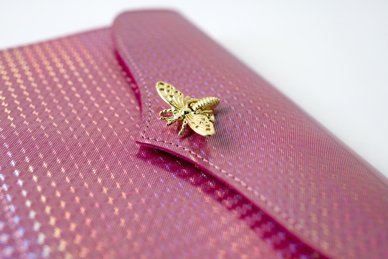 Cyprus, Limassol. RARE holographic pink leather notebook cover A5.