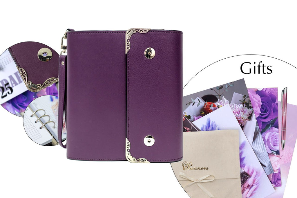 Violet Natural Italian Leather Planner A5, gift for her, perfect planner, Ring Planner Agenda A5 Six Ring Planner and Ring Personal Planner.