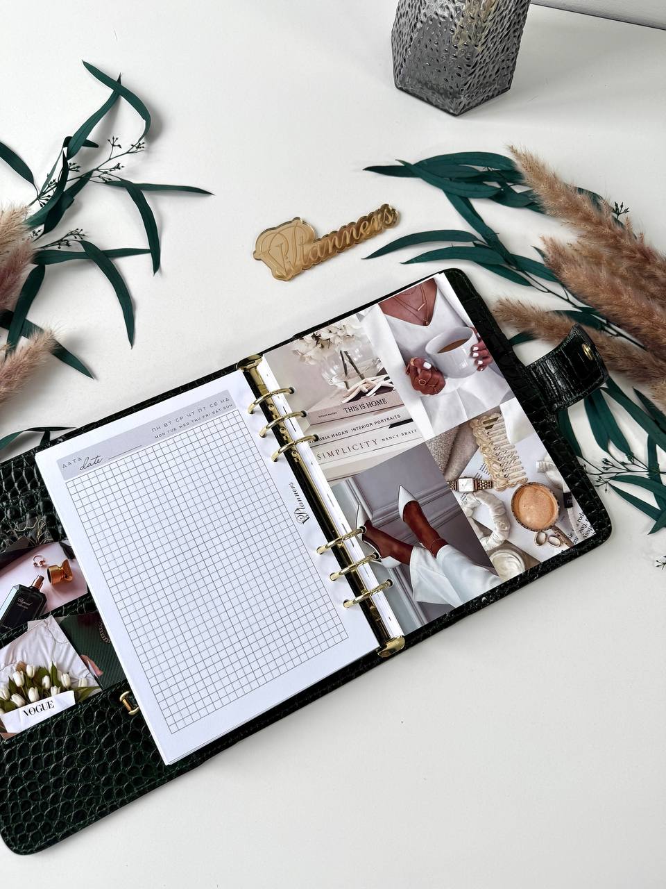 Green Natural Italian Leather Planner A5, gift for her, perfect planner, Ring Planner Agenda A5 Six Ring Planner and Ring Personal Planner.