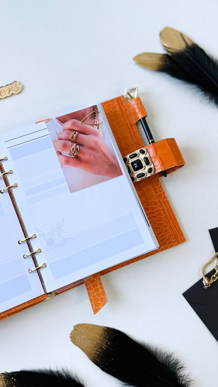 Orange leather planner binder A5