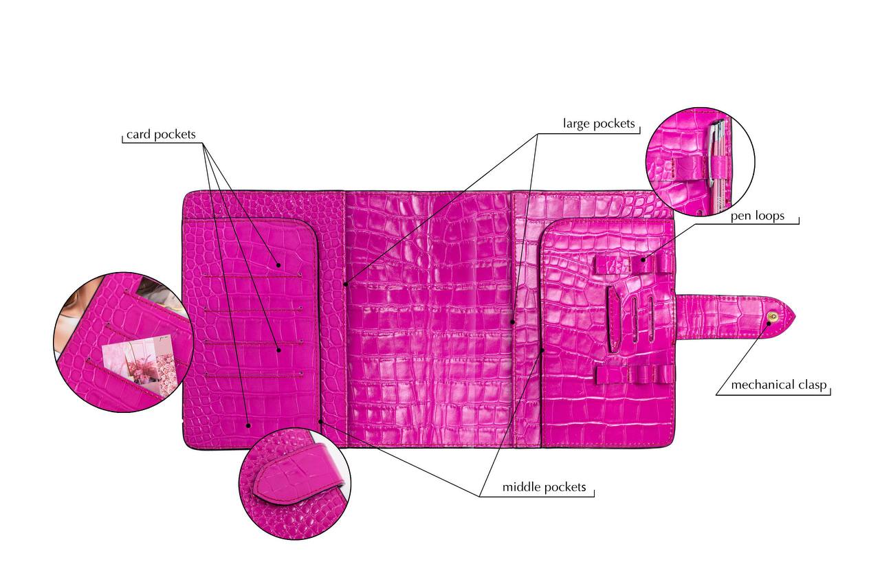 Hot pink Natural Italian Leather Planner A5, gift for her.