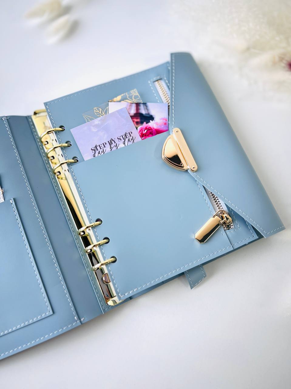 Blue leather notebook cover A5.