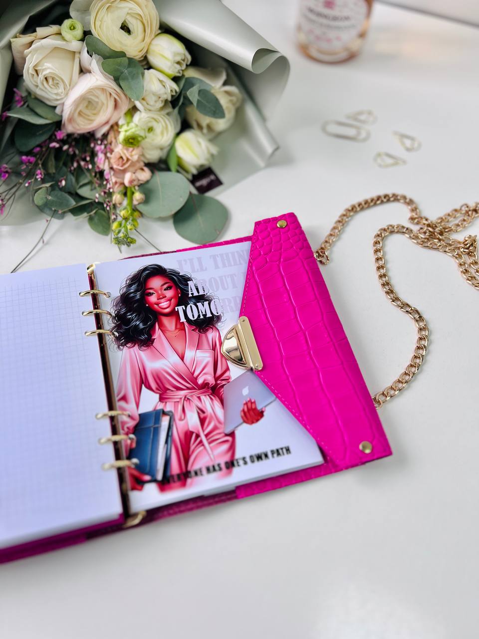 Vibrant Pink A5 Leather Notebook Bag