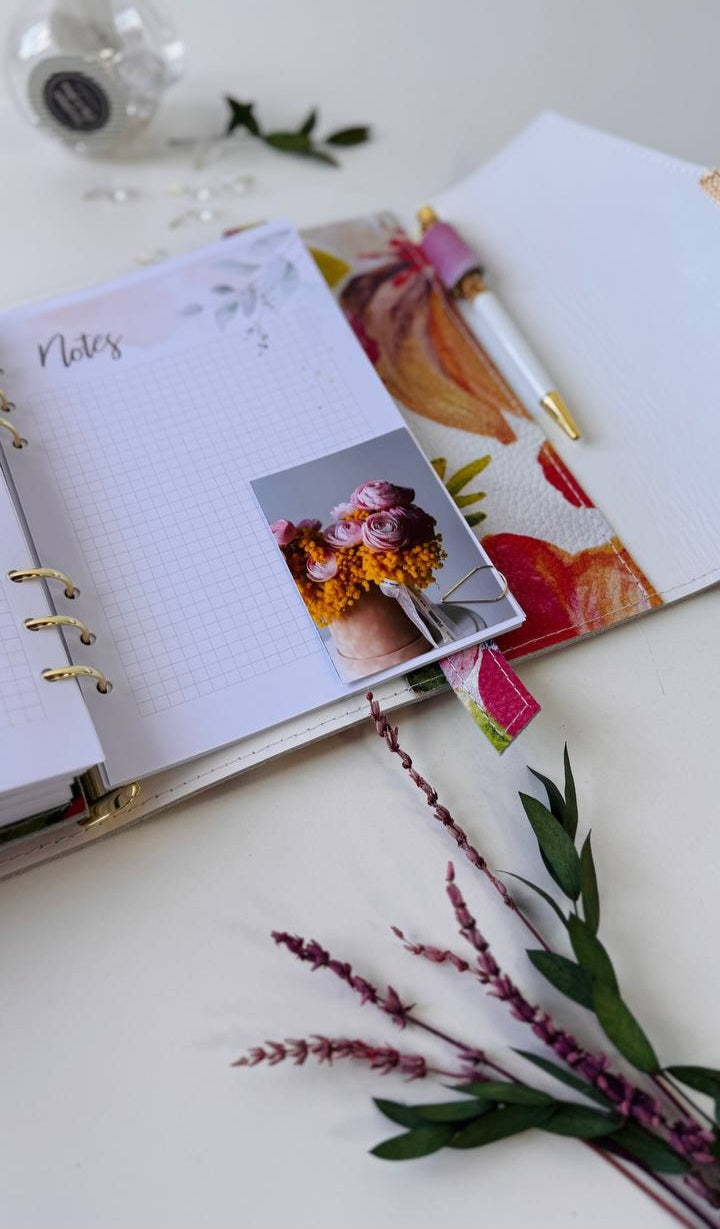 Handcrafted A5 Genuine Leather Floral Planner Binder Set with Matching Pencil Case