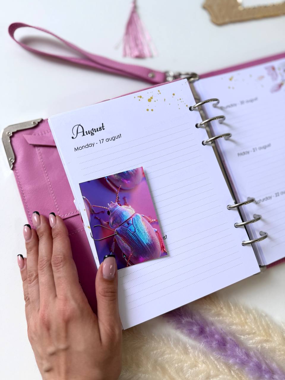 Pink Natural Italian Leather Planner A5, gift for her, perfect planner, Ring Planner Agenda A5 Six Ring Planner and Ring Personal Planner.