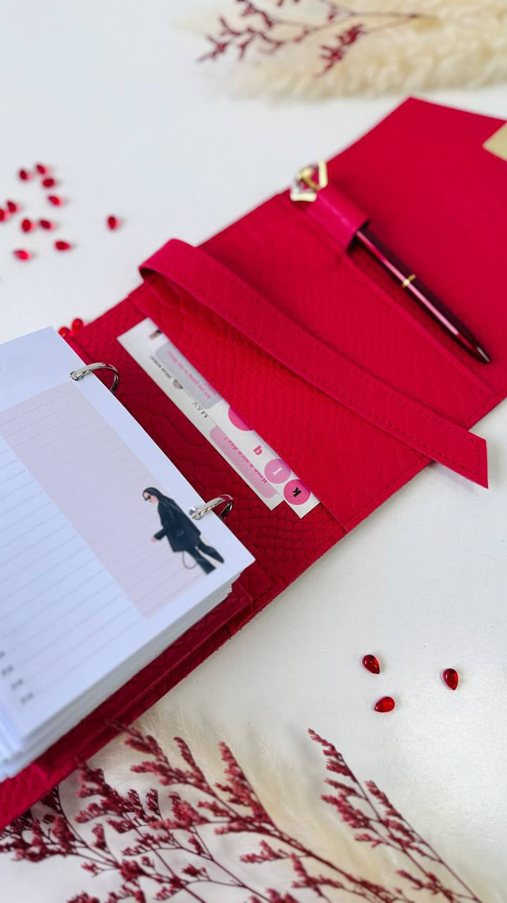 Red Leather mini planner A7 binder.