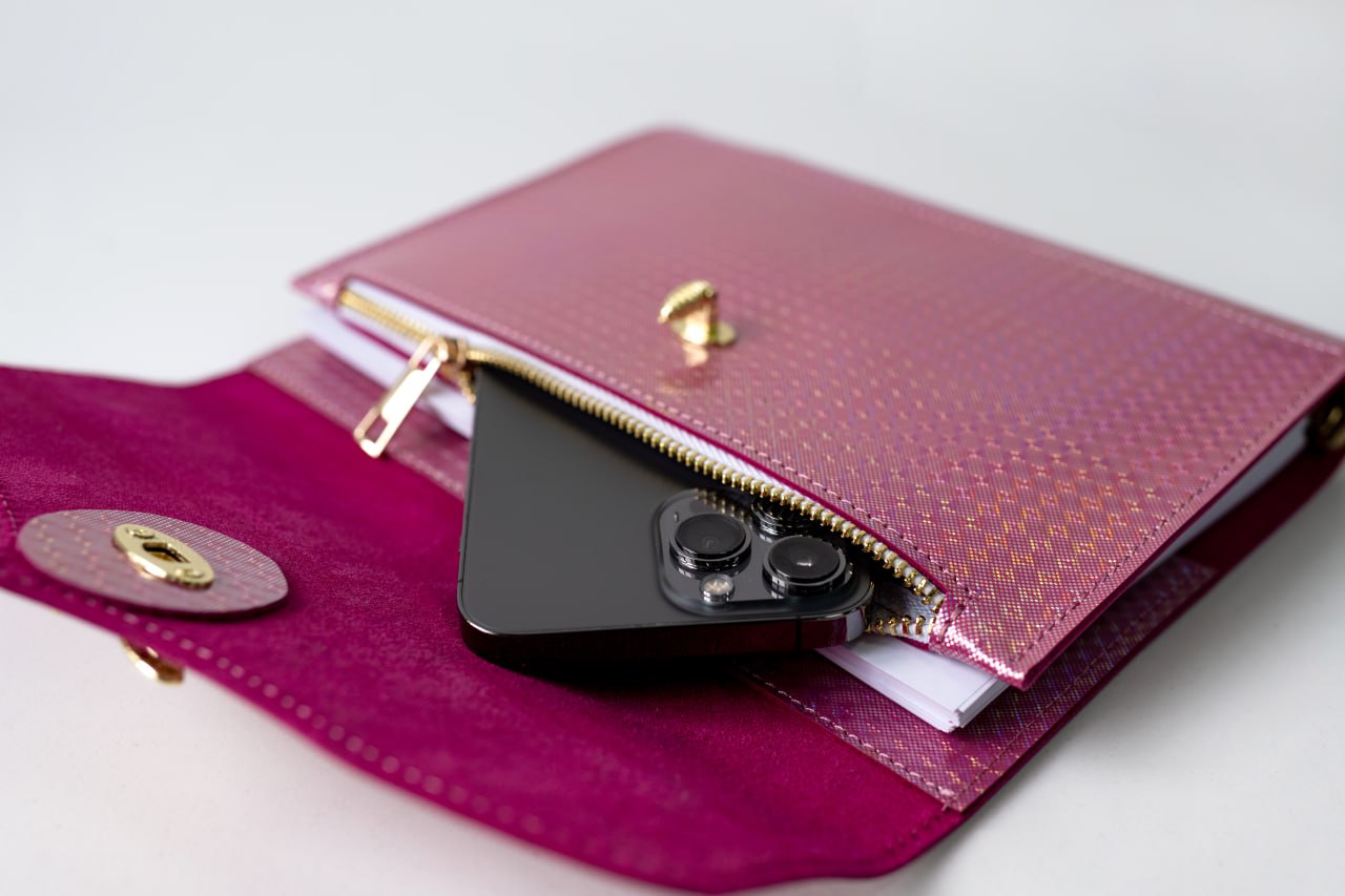 Cyprus, Limassol. RARE holographic pink leather notebook cover A5.