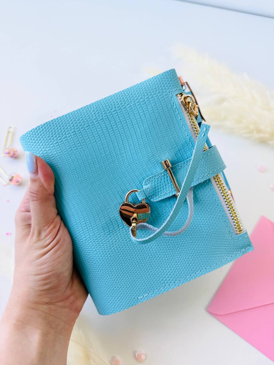 Sky-Blue Italian Leather Planner A7 🦋 Organize Your Life with Style!