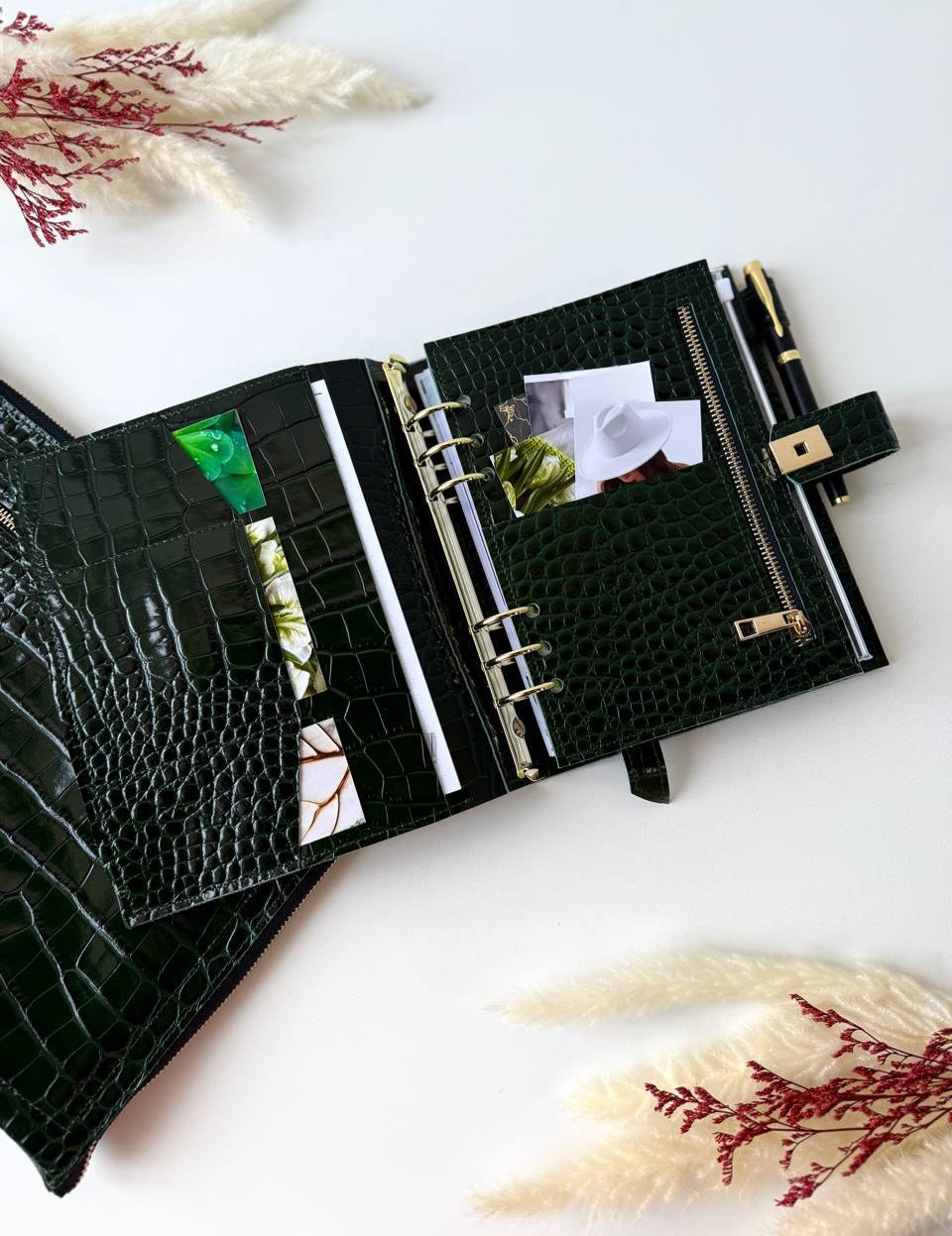 Marble green leather set folder for documents a4 and notebook a5. Together cheaper.