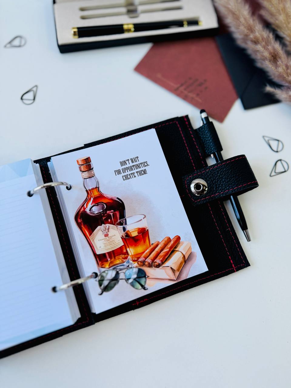 Leather mini planner A7, mini planner,personal size, study stationery, passport size notebook, leather wallet binder planner daily.