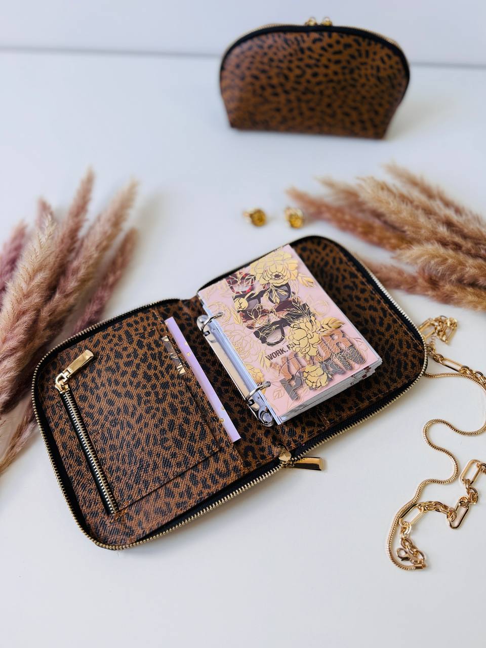 Leopard leather notebook A7 gift set. Limited edition.