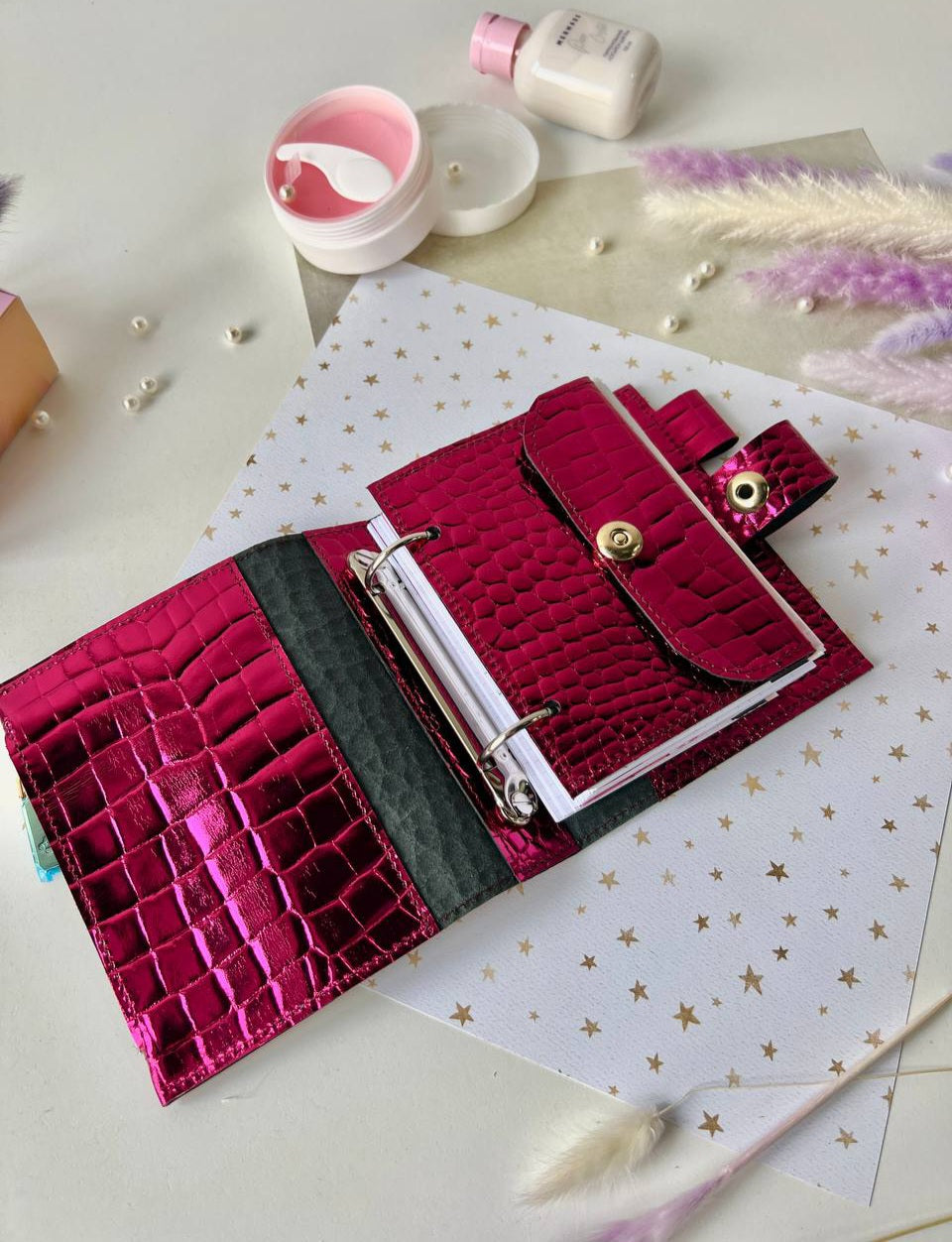 Leather mini notebook cover A7 binder,Planner A7 binder personal passport size, leather planner, planner binder 2 rings, diary for work.