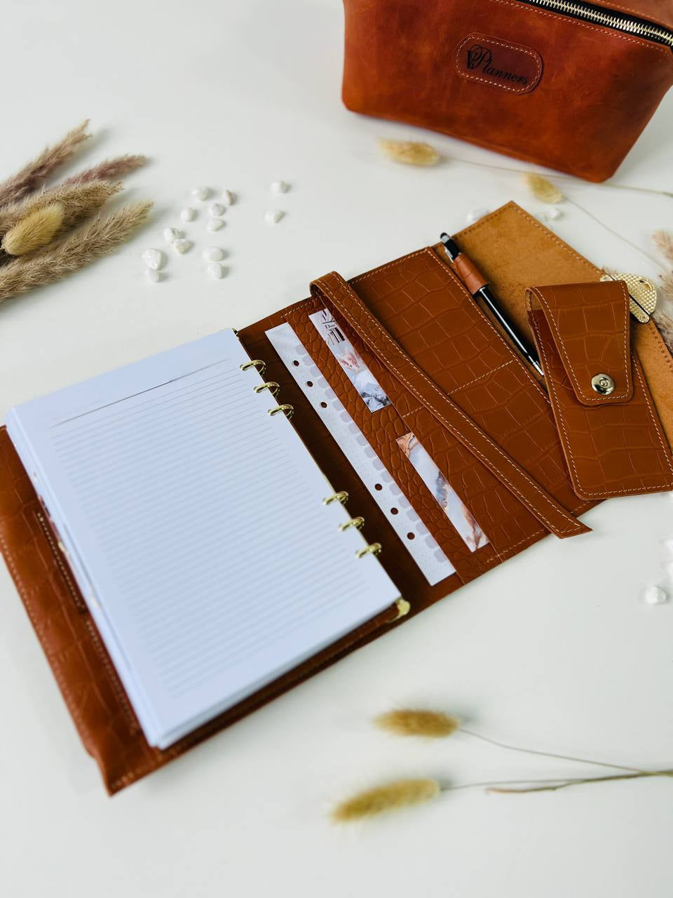 Gift set leather notebook cover A5 with pencil case.