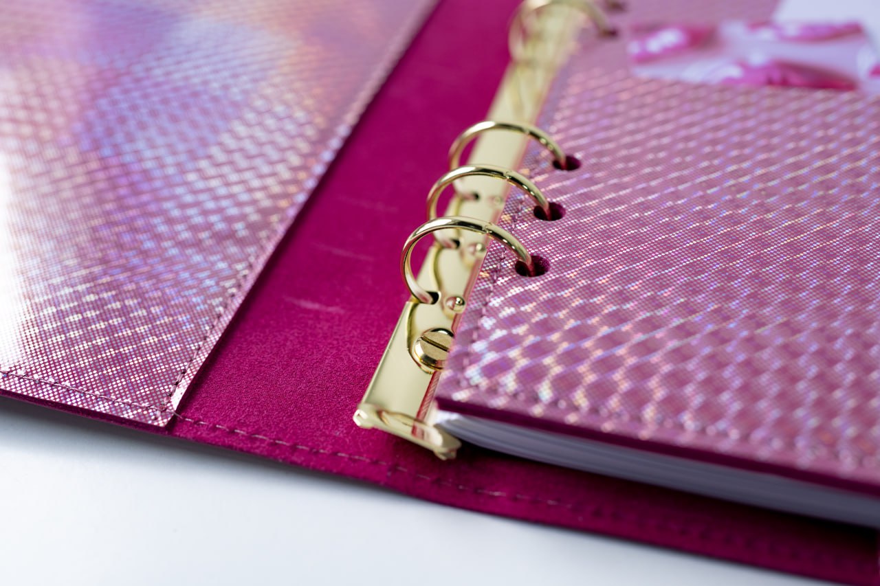 Cyprus, Limassol. RARE holographic pink leather notebook cover A5.