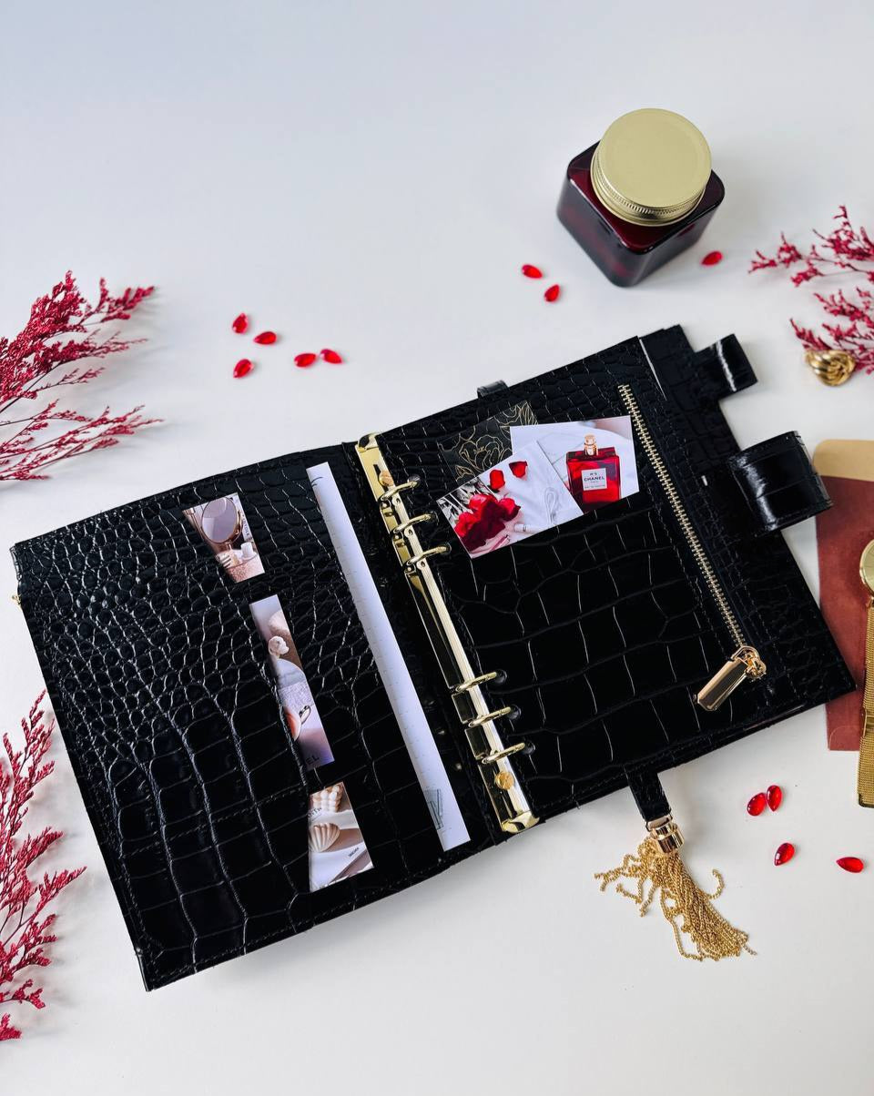 Personalized DAY WITH TIME leather planner big binder A5- cover for documents A4 and A5 format.