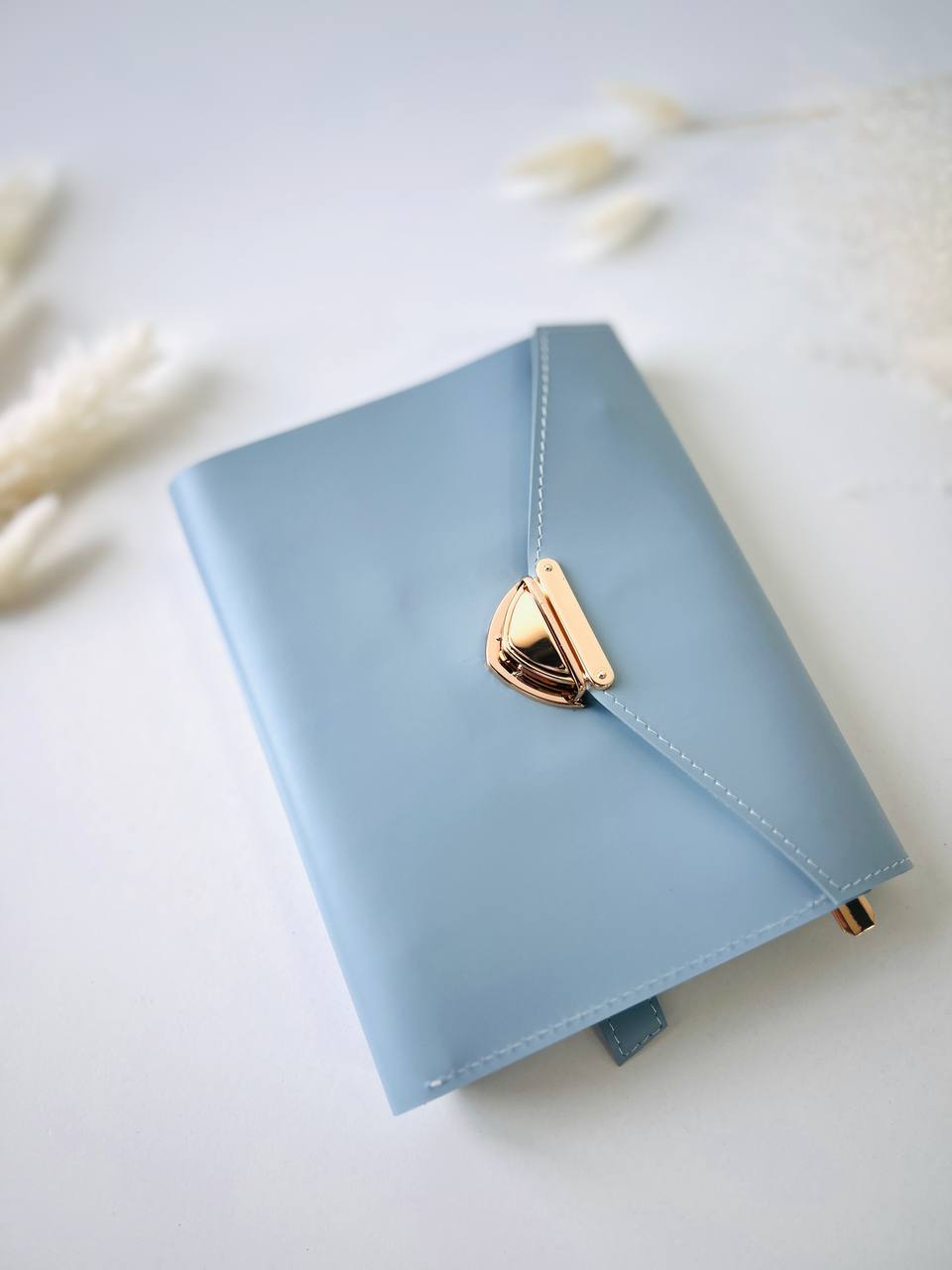 Blue leather notebook cover A5.