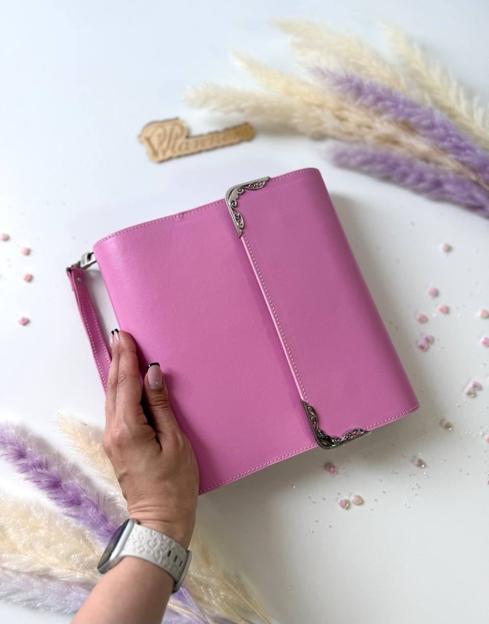 Pink Natural Italian Leather Planner A5, gift for her, perfect planner, Ring Planner Agenda A5 Six Ring Planner and Ring Personal Planner.