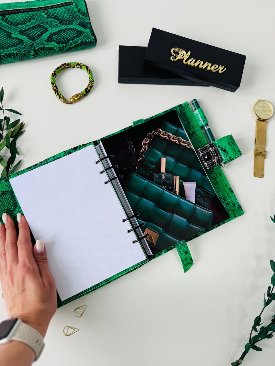 Snake Leather Planner notebook cover A5, Leather Bullet Journal,Leather Sketchbook,Executive Leather Planner,Handmade Leather cover with wallet.