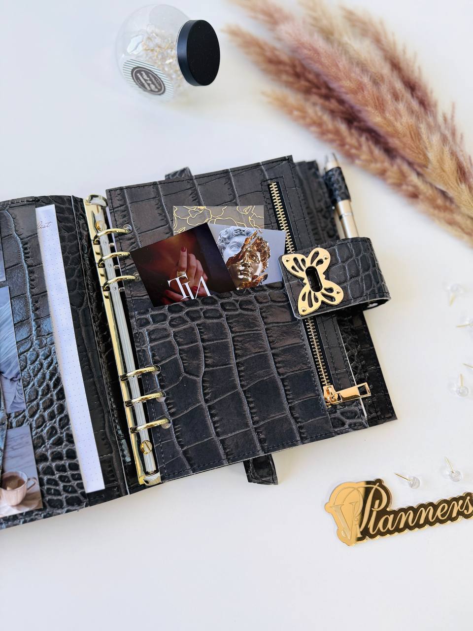 Grey leather notebook cover A5 for documents A4 and A5 format.