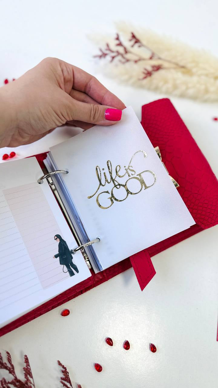 Red Leather mini planner A7 binder.