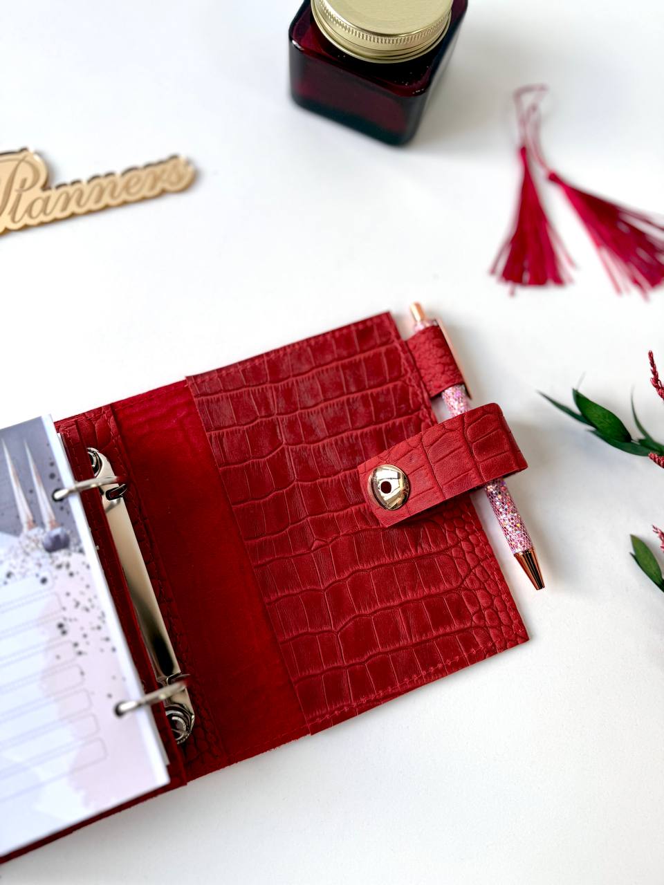 Leather mini notebook cover A7 binder,Planner A7 binder personal passport size, leather planner, planner binder 2 rings, diary for work.