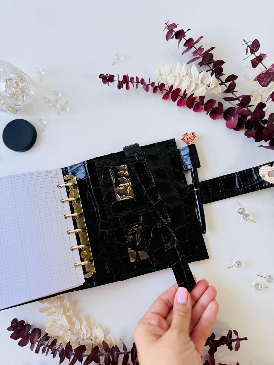 Elegant A7 Daily Planner | Black Crocodile-Embossed Organizer