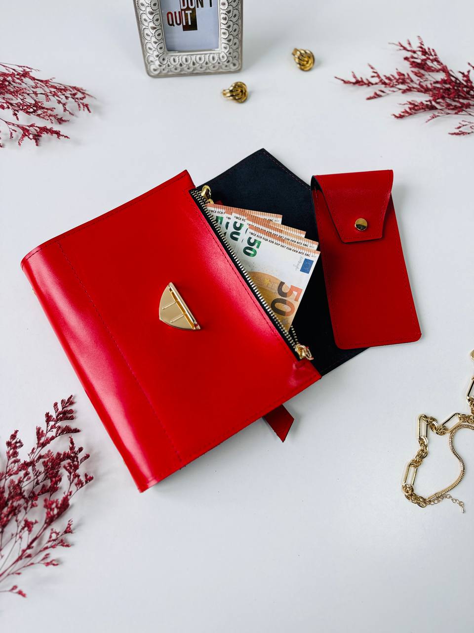 Red & Black Genuine Leather Gift Set. Red and black leather notebook cover A5 with leather pencil case- perfect gift 2026.