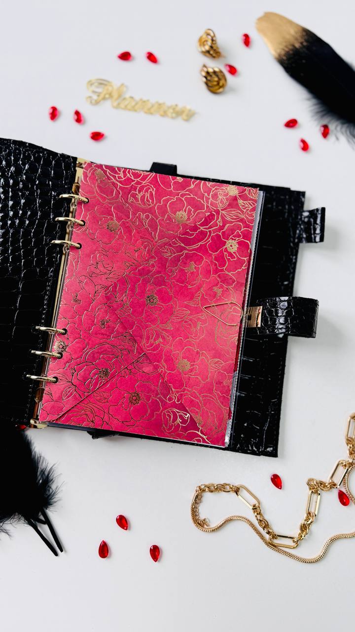 Cyprus, Limassol. Black croco leather notebook cover A5 for documents A4 and A5 format.