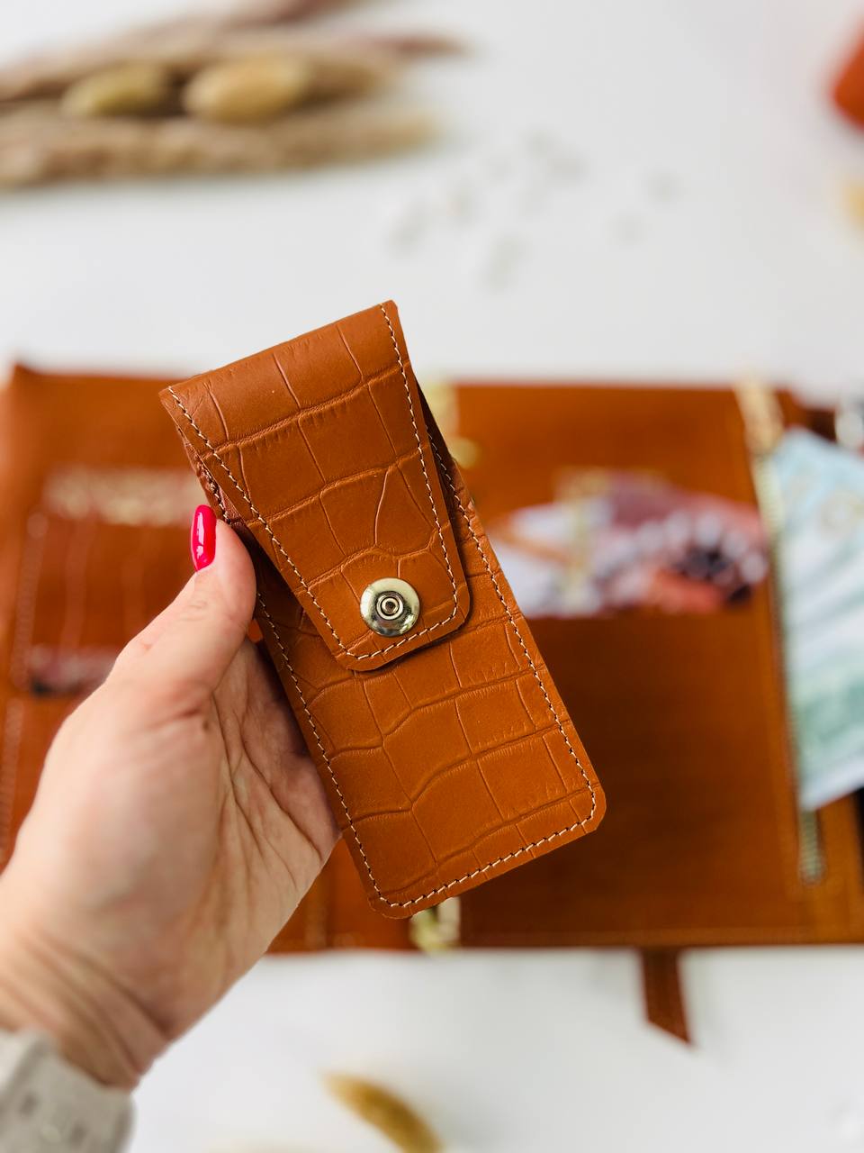 Gift set leather notebook cover A5 with pencil case.