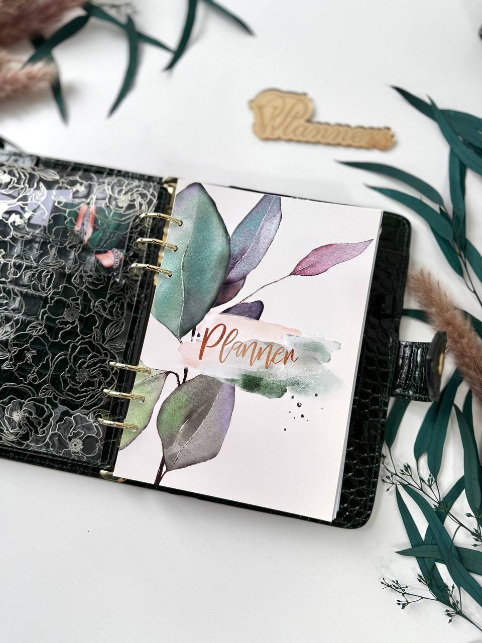 Green Natural Italian Leather Planner A5, gift for her, perfect planner, Ring Planner Agenda A5 Six Ring Planner and Ring Personal Planner.