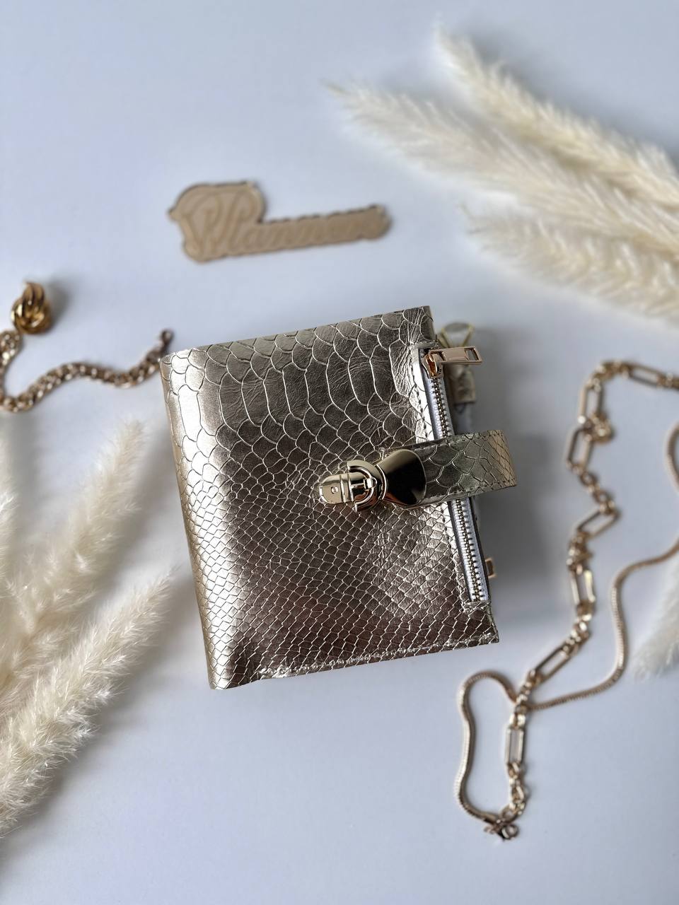 Gold Leather mini notebook cover A7 binder,Planner A7 binder personal size, leather planner, planner binder2 rings, time diary for work.