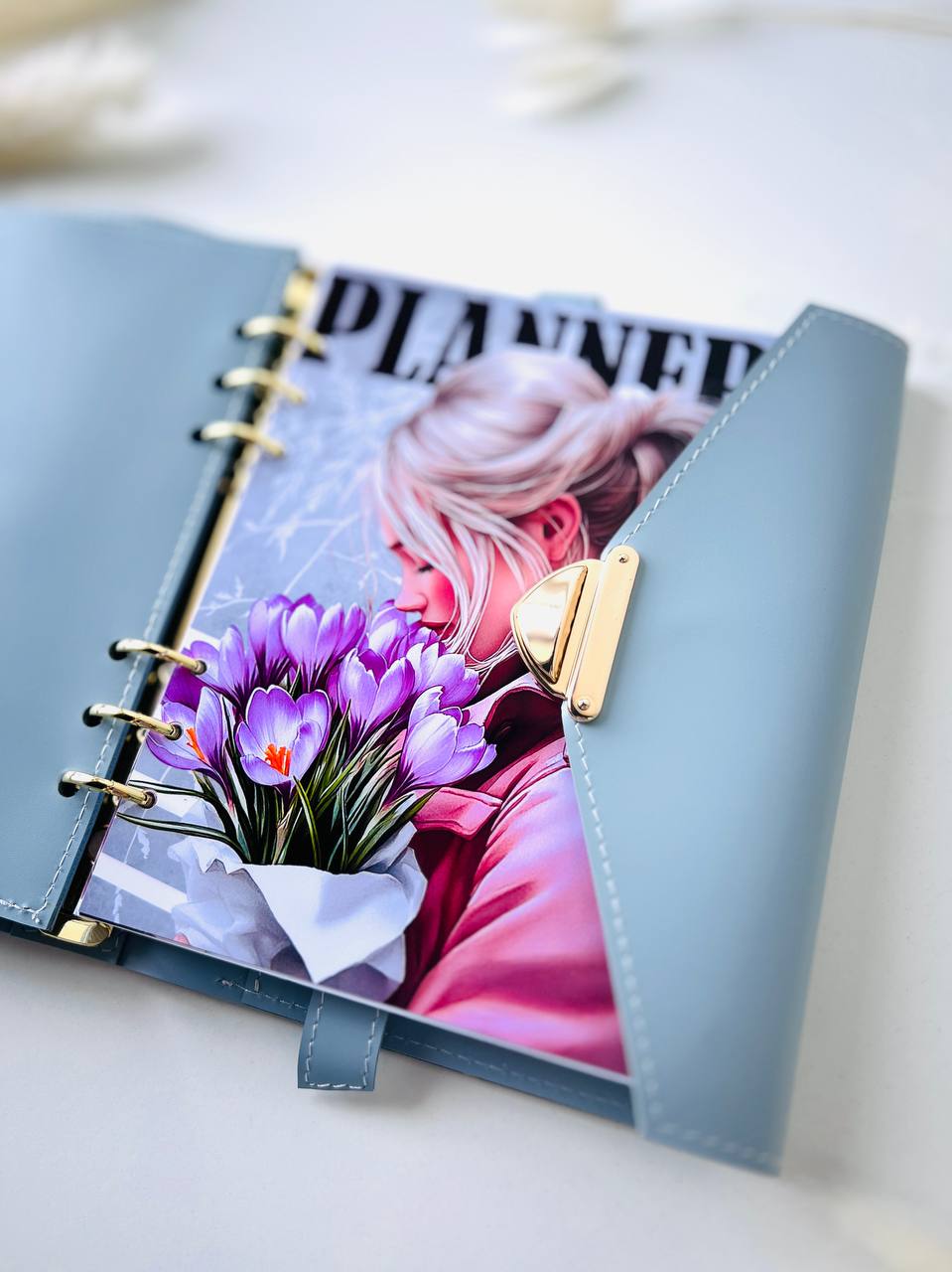 Blue leather notebook cover A5.