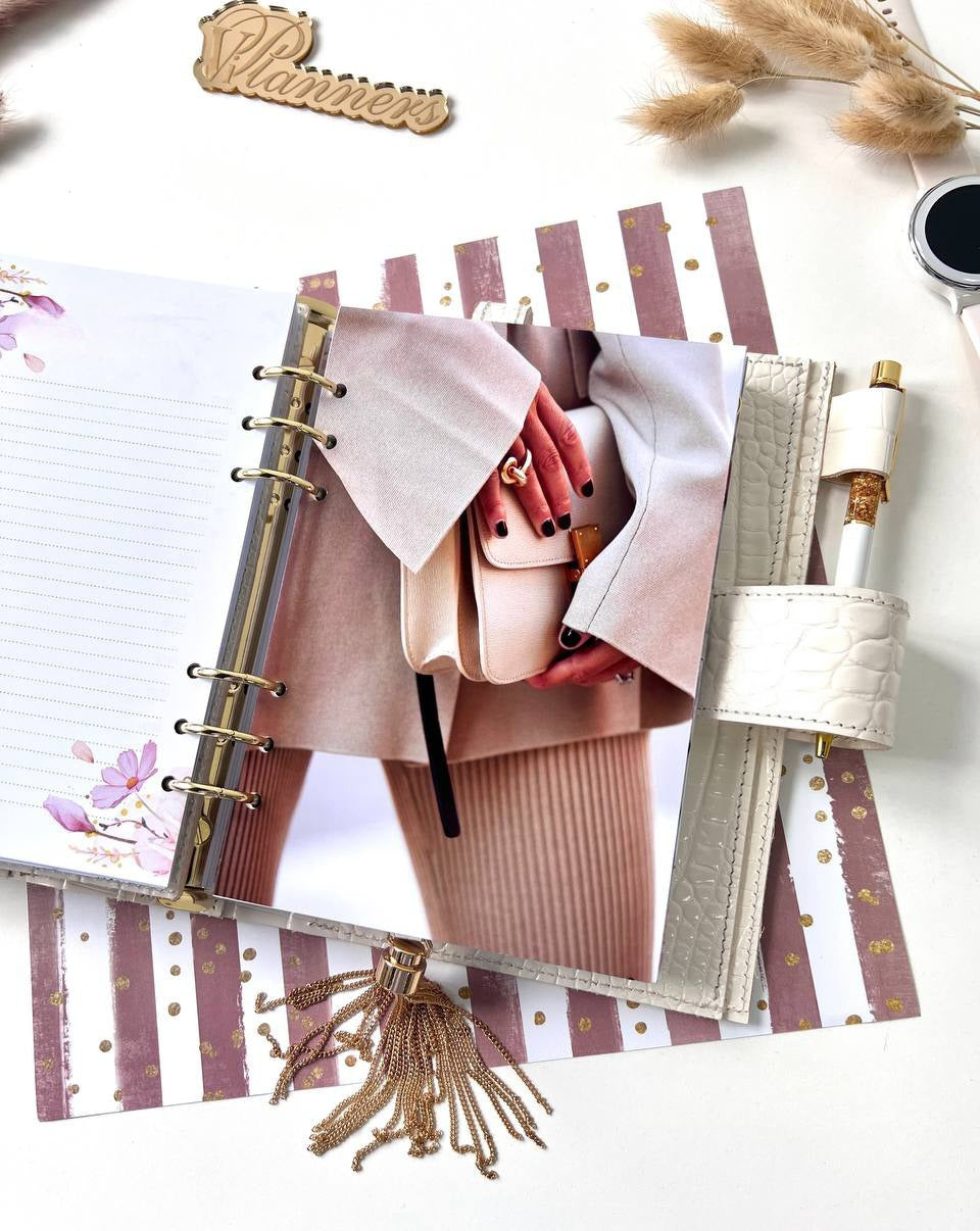 Personalized DAY WITH TIME leather planner big binder A5- cover for documents A4 and A5 format.