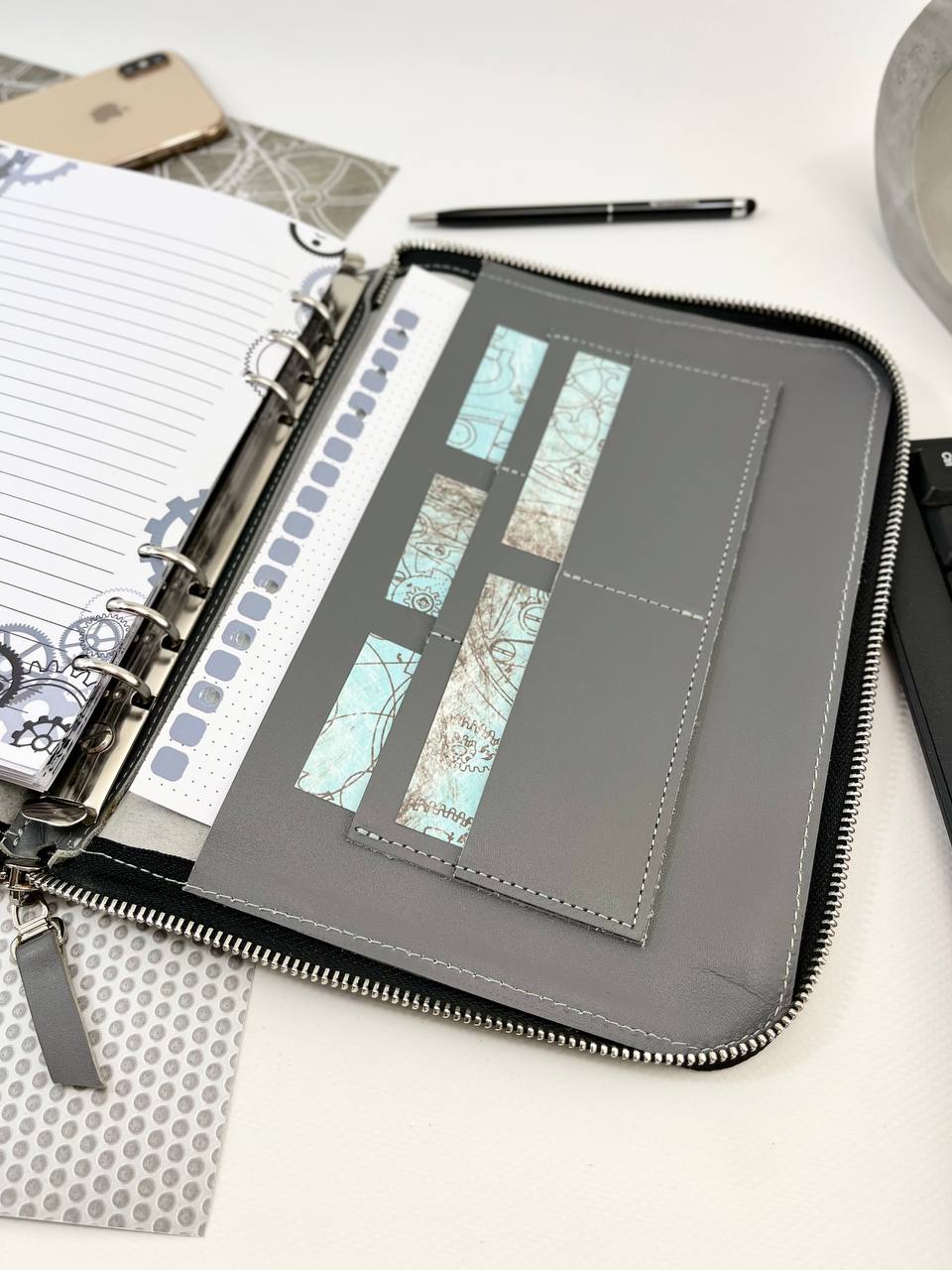 Leather zipper notebook. Natural Leather Planner A5, Leather template, A5 ring binder,Binder a5,Leather wallet template,Binder