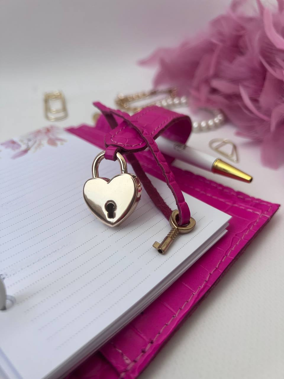 Hot pink leather notebook cover A7 mini wallet planner.