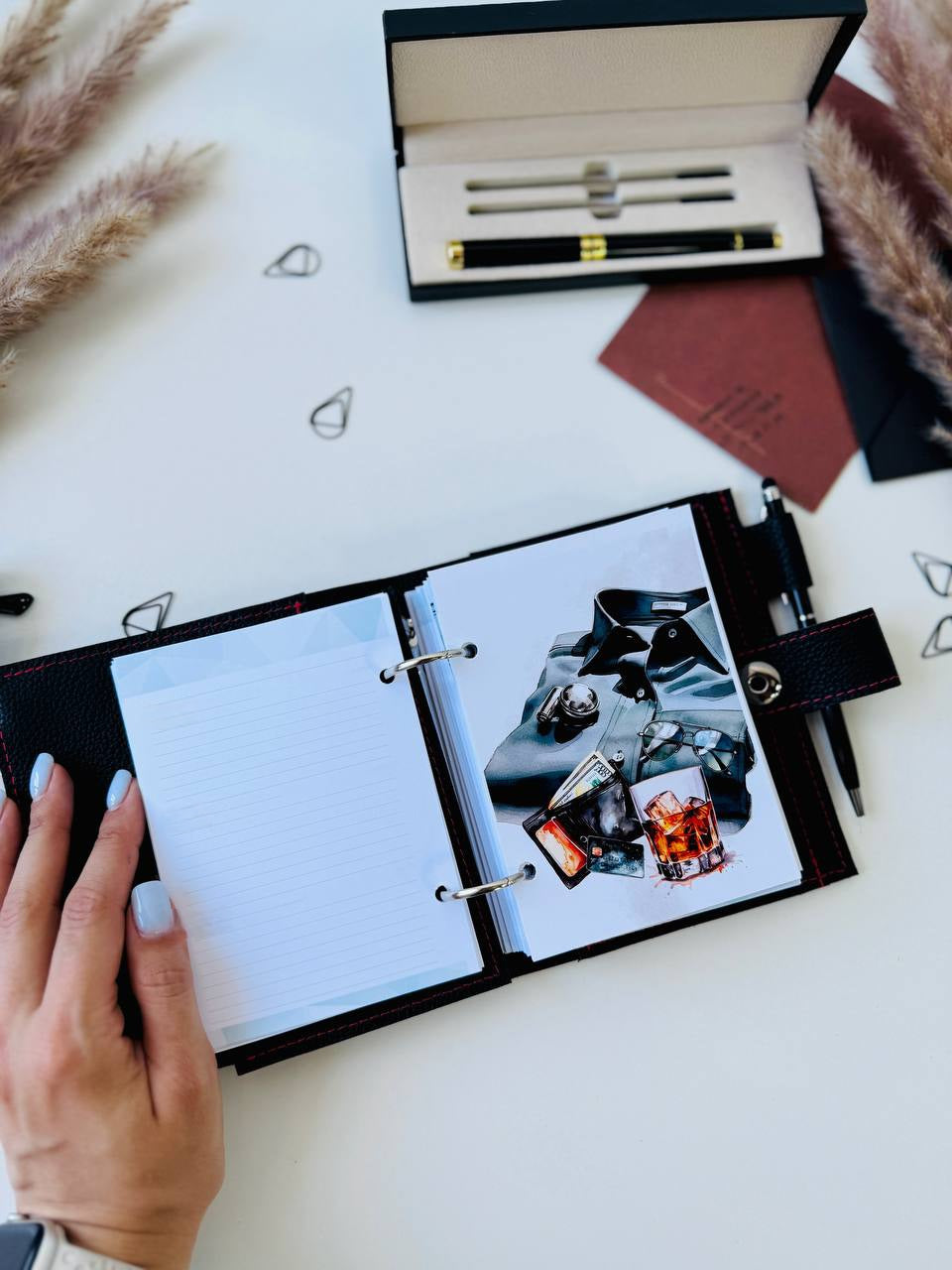 Leather mini planner A7, mini planner,personal size, study stationery, passport size notebook, leather wallet binder planner daily.