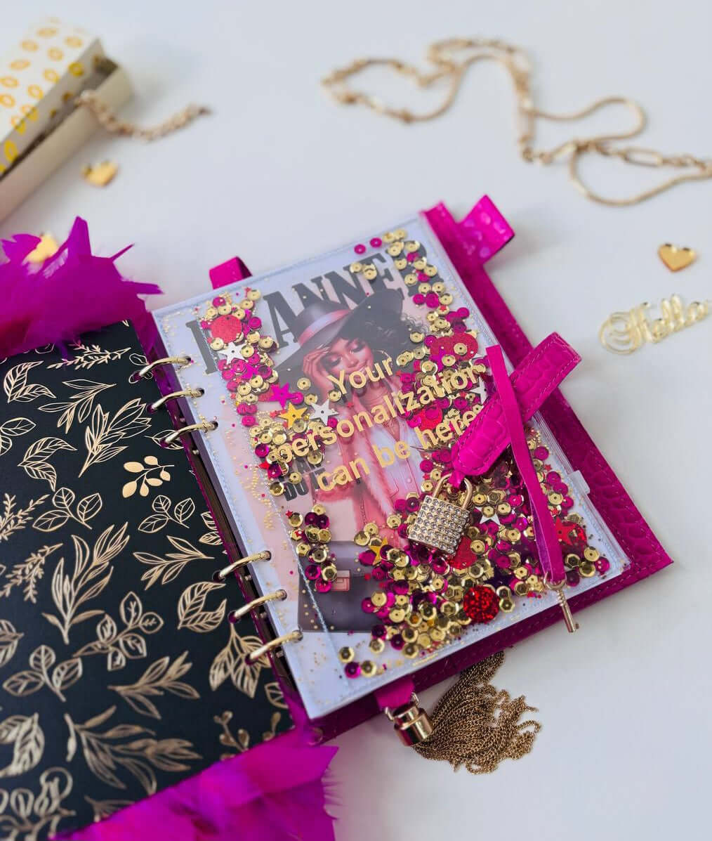 Hot pink leather planner A5 with secret lock in the stones with gifts 🎁